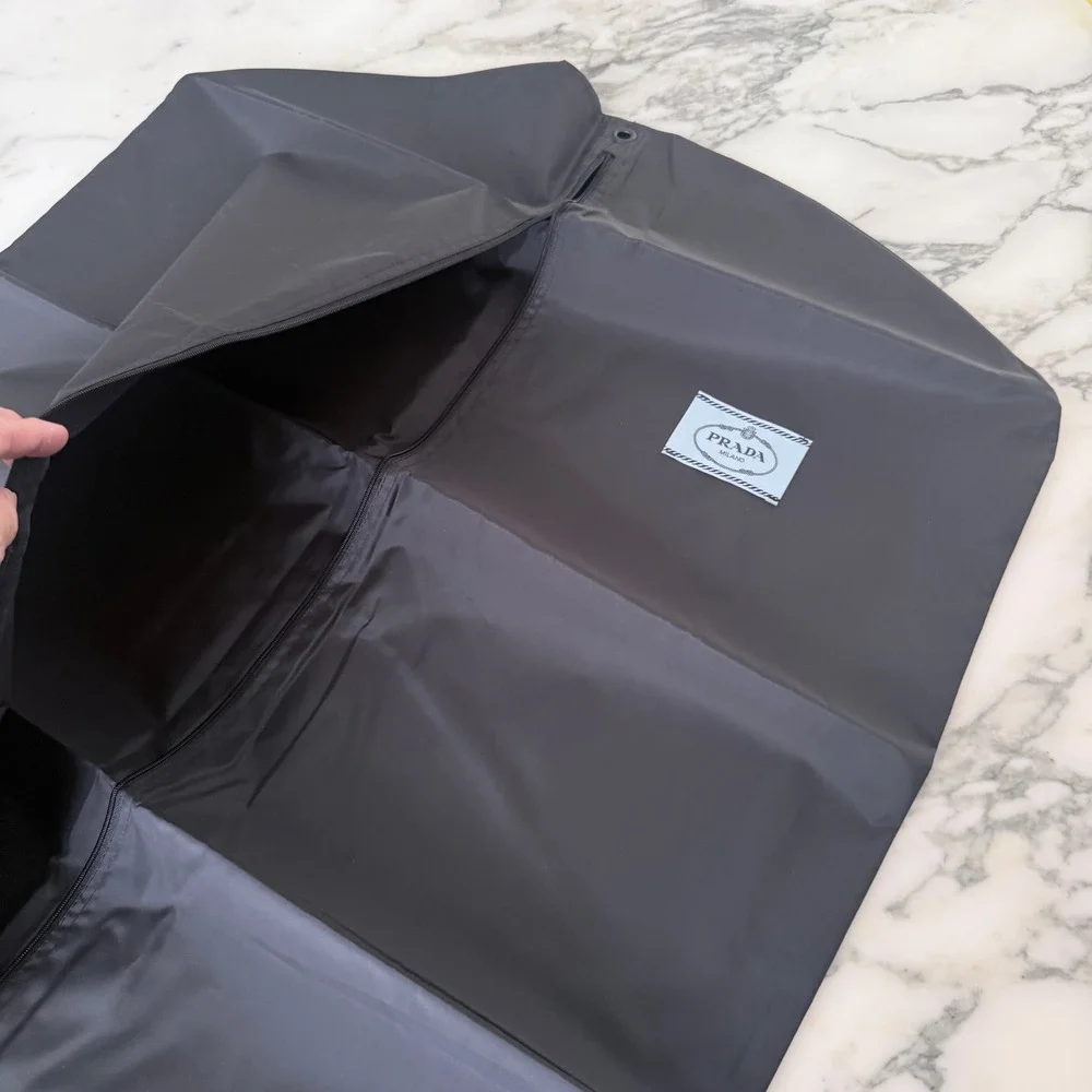 Prada Milano Black Nylon Garment Bag Travel Suit Cover Zipped Logo NEW